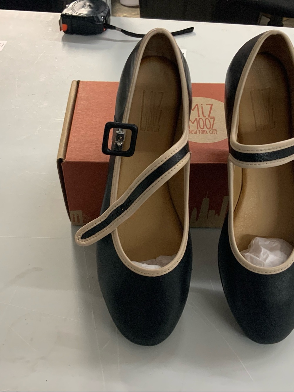 Miz Mooz Black and Cream Leather Mary Jane Shoe Box
